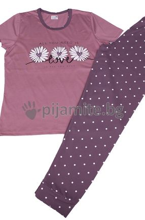 Дамска пижама къс ръкав, дълъг панталон, Маргаритки 155